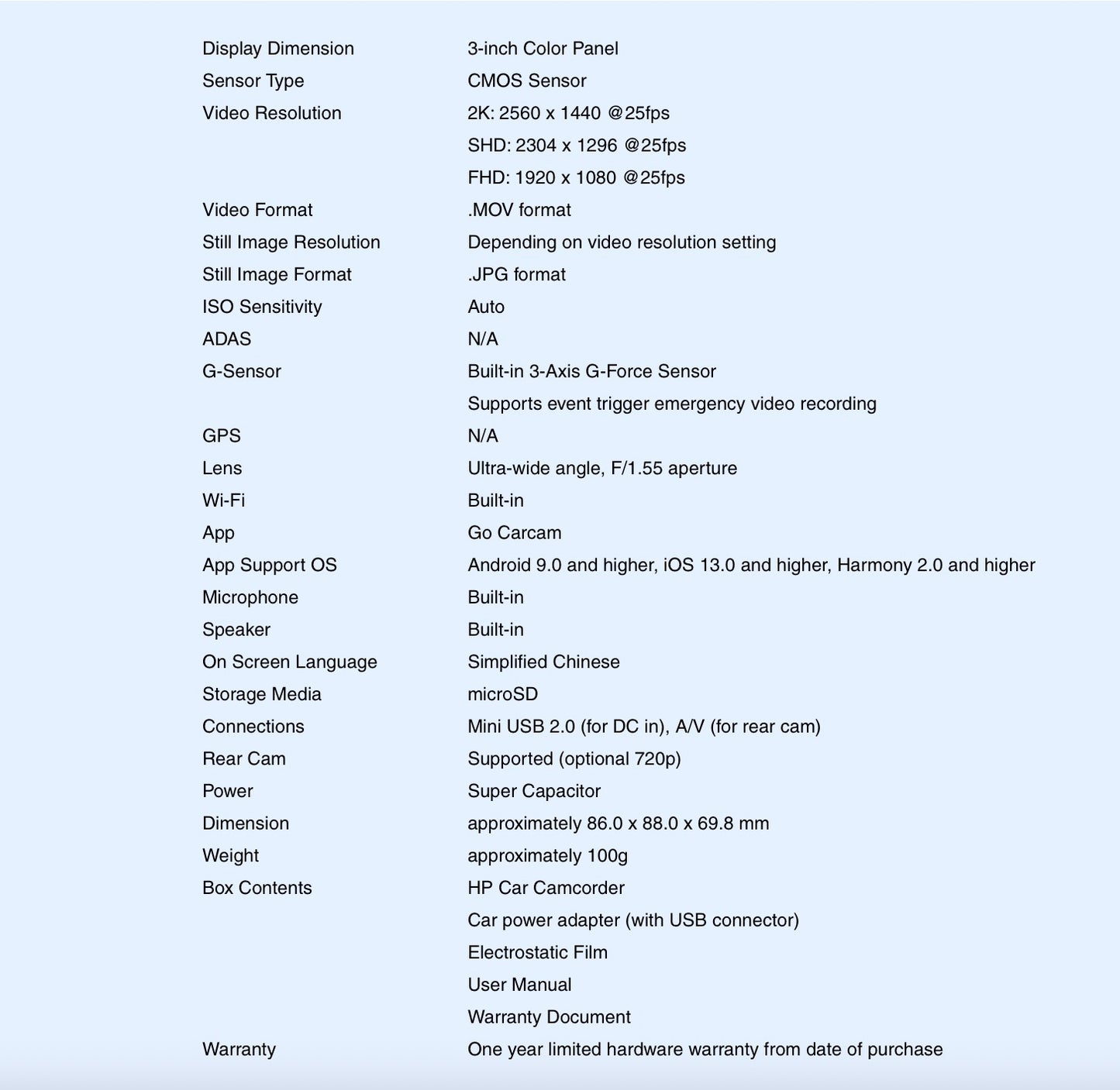 Ultimate 2K Night Vision HP Dash Cam